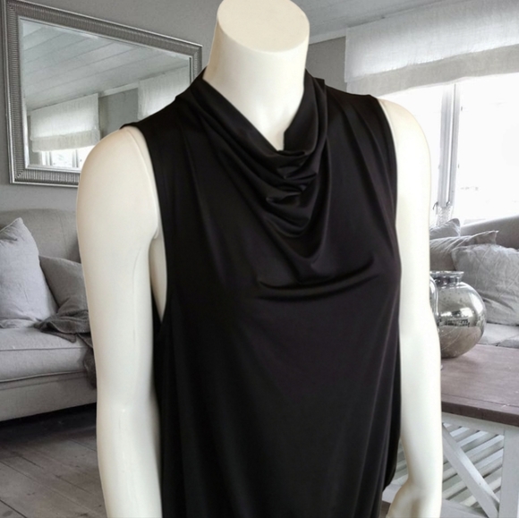 EXPRESS Black Cowl Neck Sleeveless Bodysuit L One Piece Shell Drape Neck Thong - Picture 11 of 16